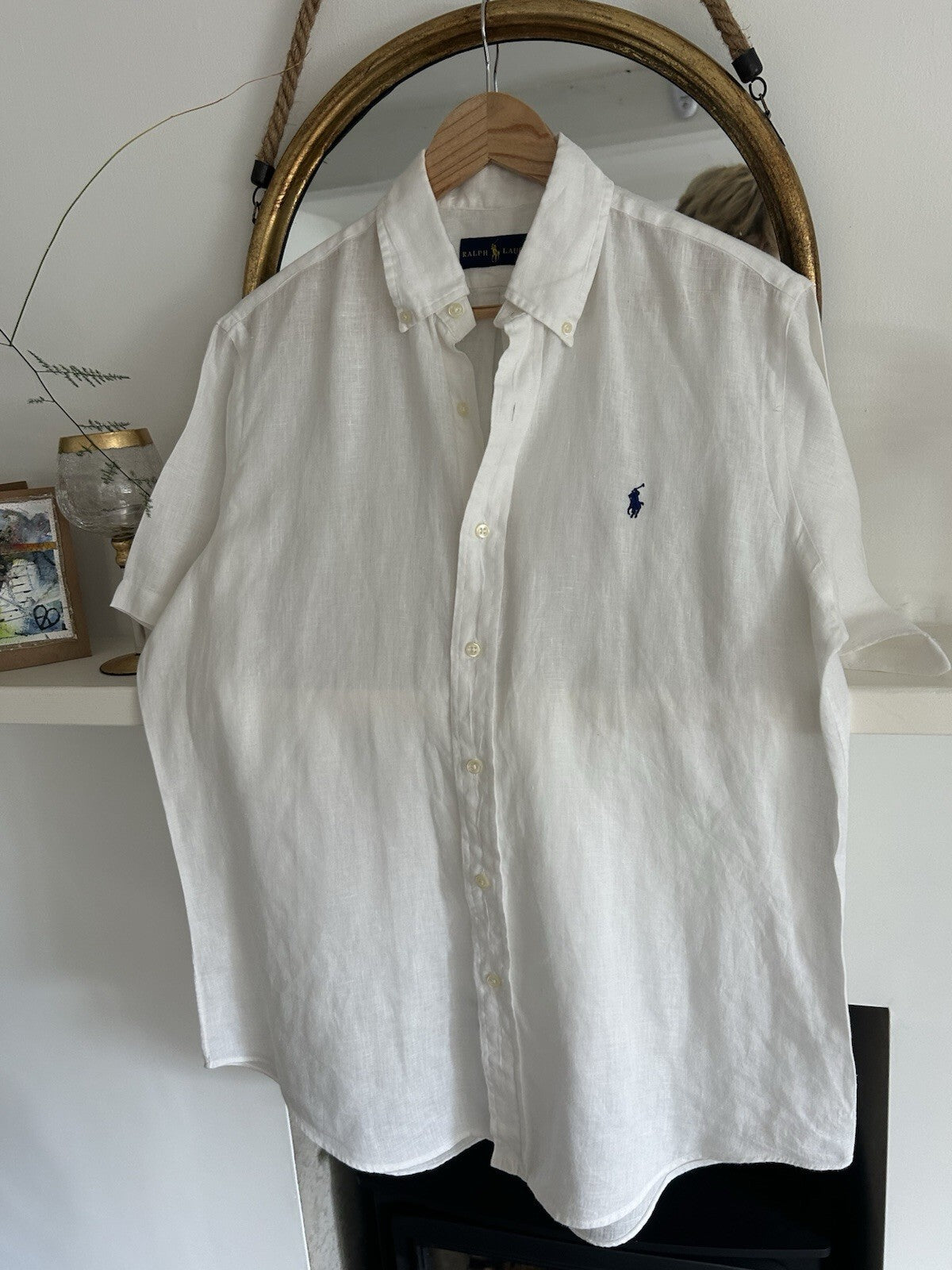 Ralph Lauren 100% Linen Solid White Short-Sleeved Shirt, Size M