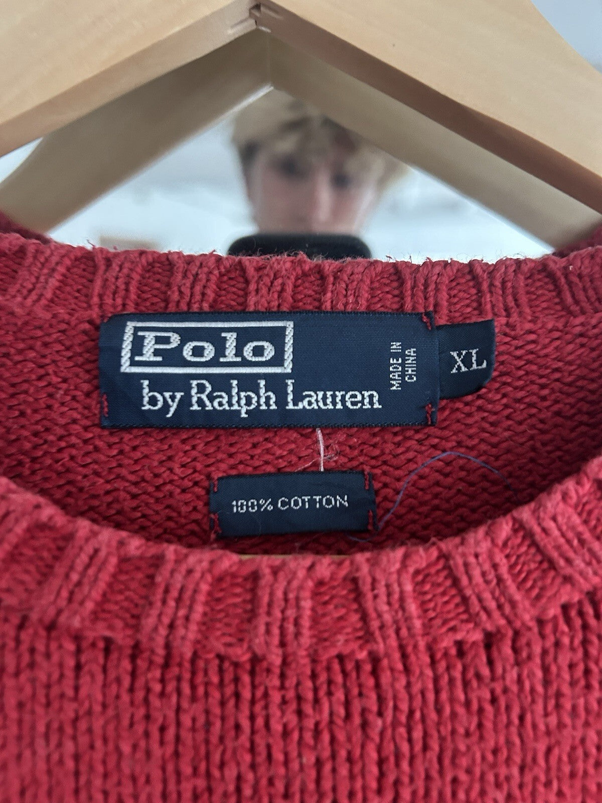 Ralph Lauren Solid Red 100% Cotton Knitted Jumper, Size XL