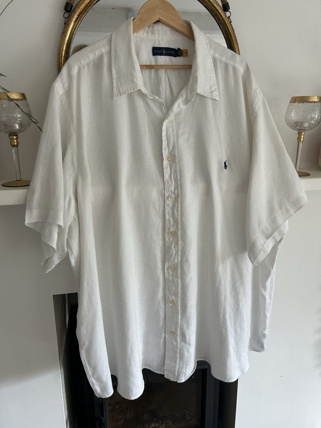 Ralph Lauren 100% Linen Solid White Short-Sleeved Shirt, Size 4XB (big)