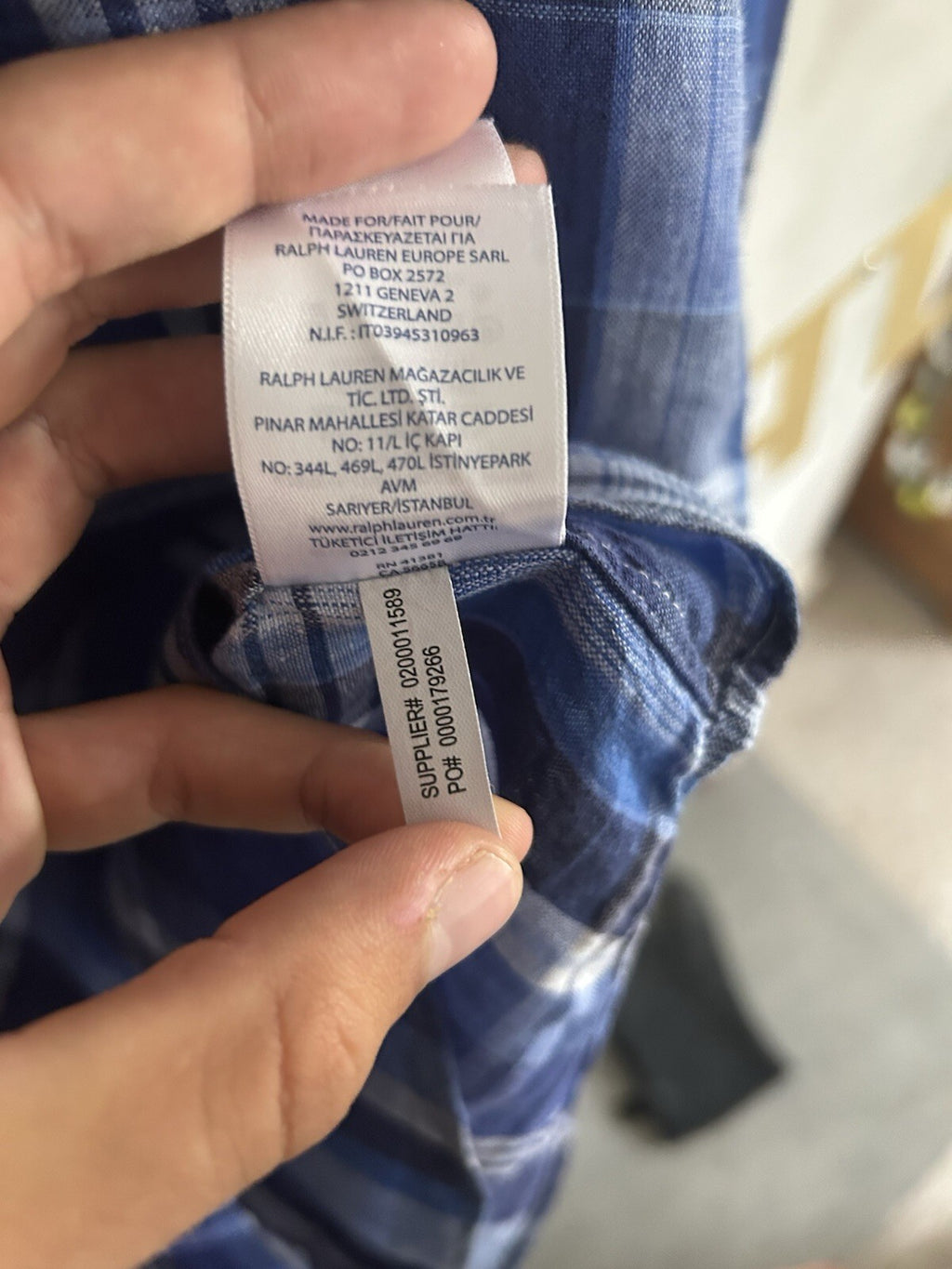 Ralph Lauren 100% Linen Navy And White Check Long-Sleeved Shirt, Size L