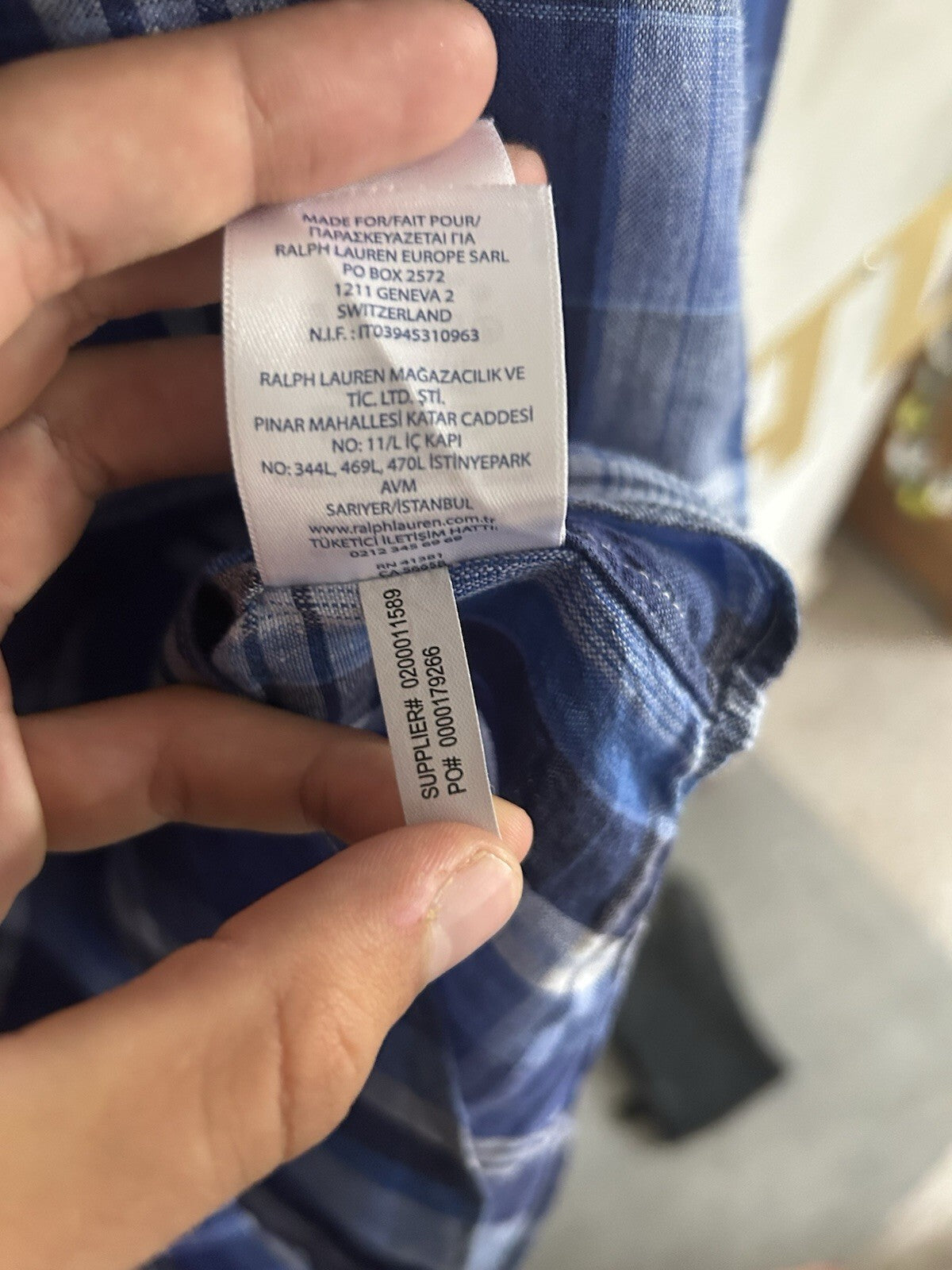 Ralph Lauren 100% Linen Navy And White Check Long-Sleeved Shirt, Size L