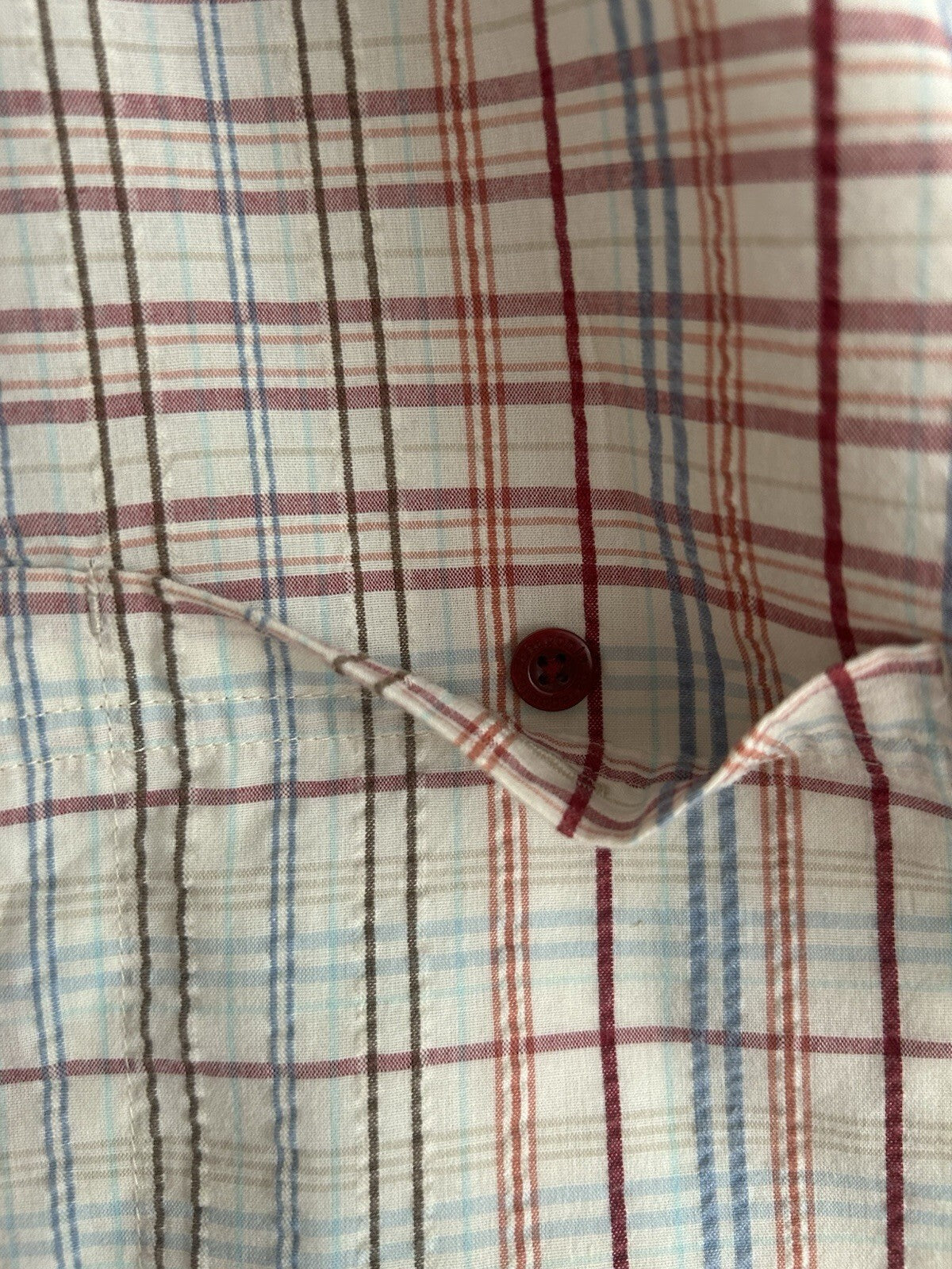 Patagonia Puckerware Shirt Mens L Plaid Seersucker Short Sleeve Organic Cotton