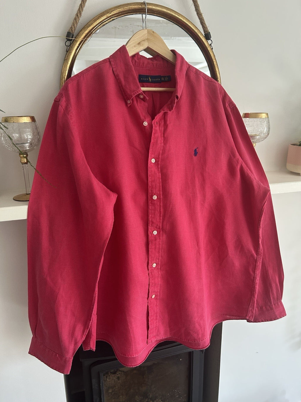 Ralph Lauren 100% Linen Red Long-Sleeved Shirt, Size XXL