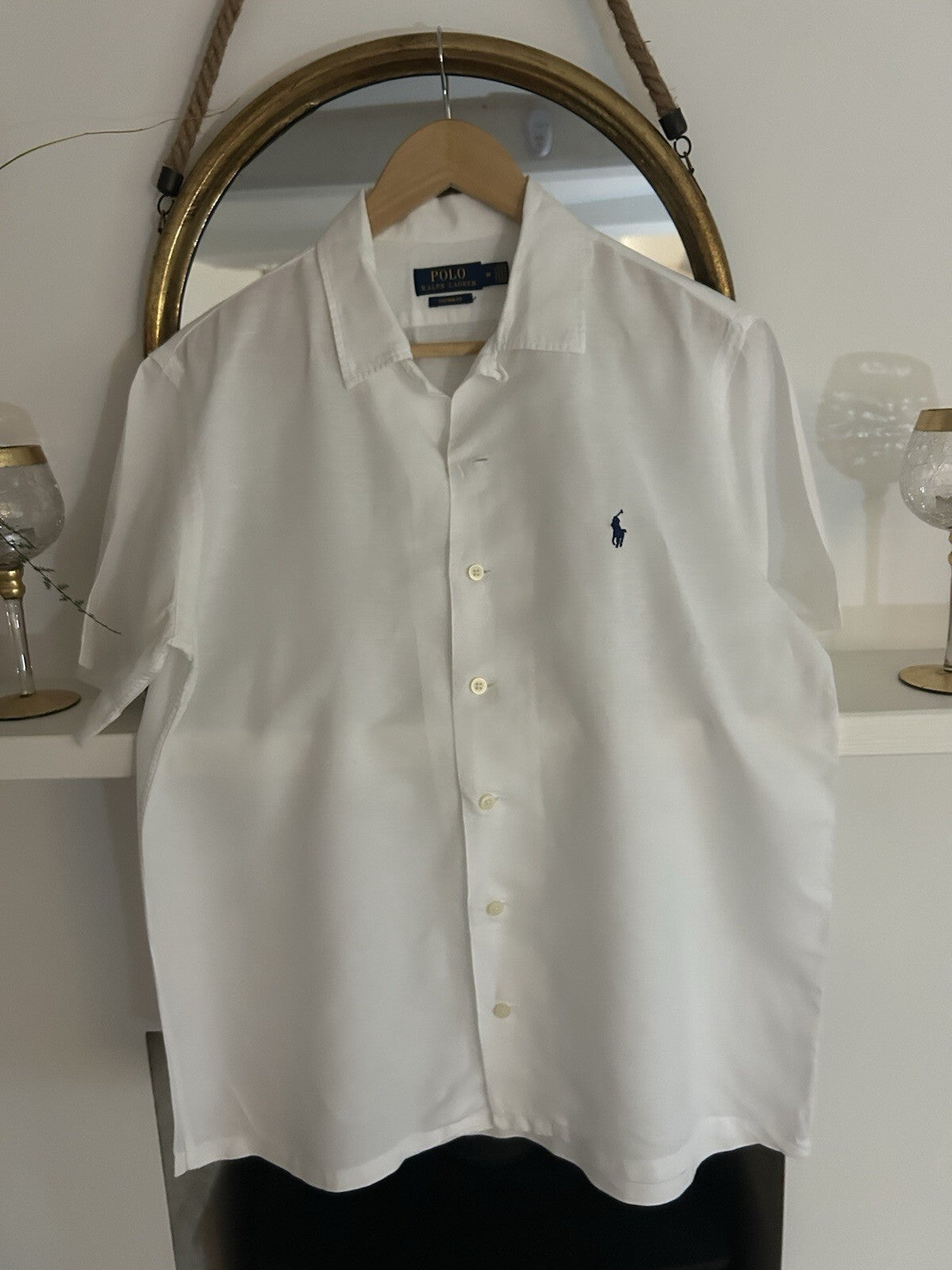 Ralph Lauren 100% Linen White Camp Short-Sleeved Shirt, Size M