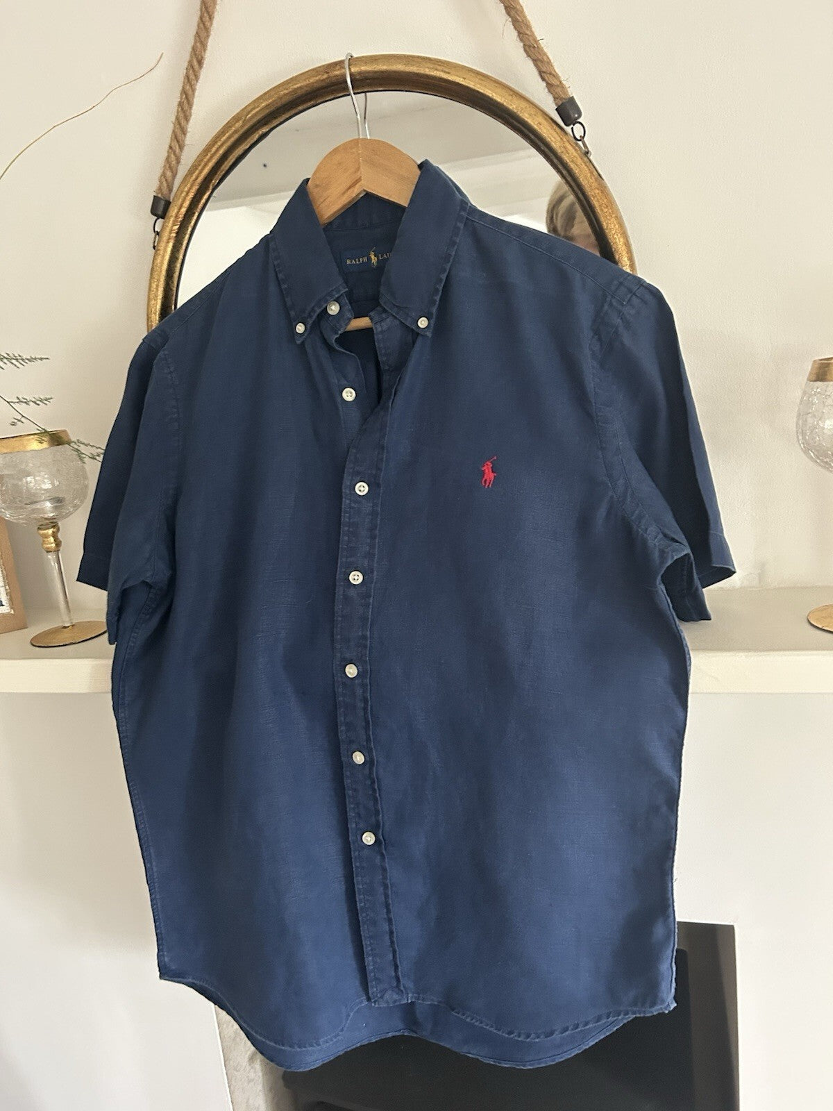 Ralph Lauren 100% Linen Navy Short-Sleeved Shirt, Size S