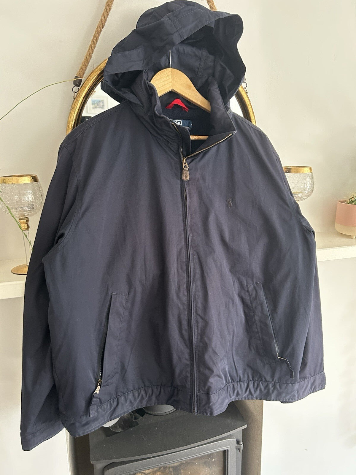 Vintage Ralph Lauren Navy Fleece Lined Hooded Jacket, Size XL
