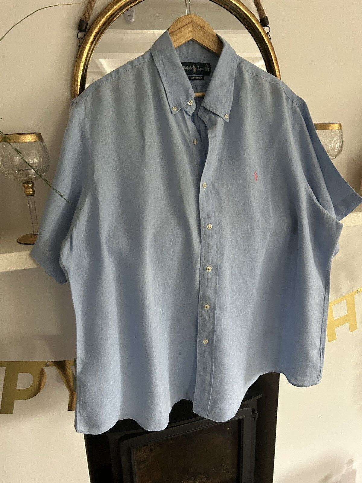 Ralph Lauren 100% Linen Light Blue Short-Sleeved Shirt, Size XXL