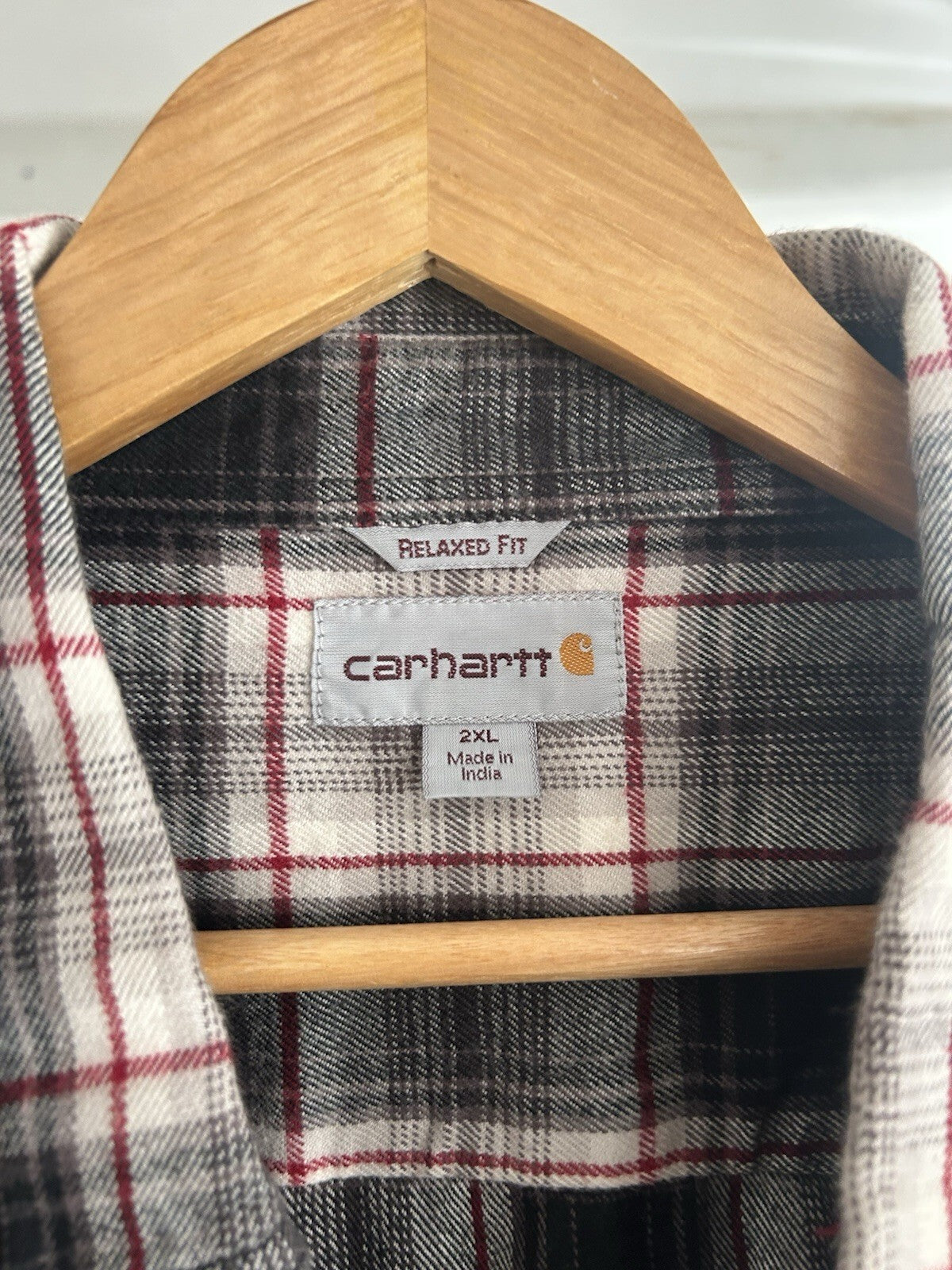 Carhartt Grey And White Check Long-Sleeved Heavyweight Shirt, Size XXL