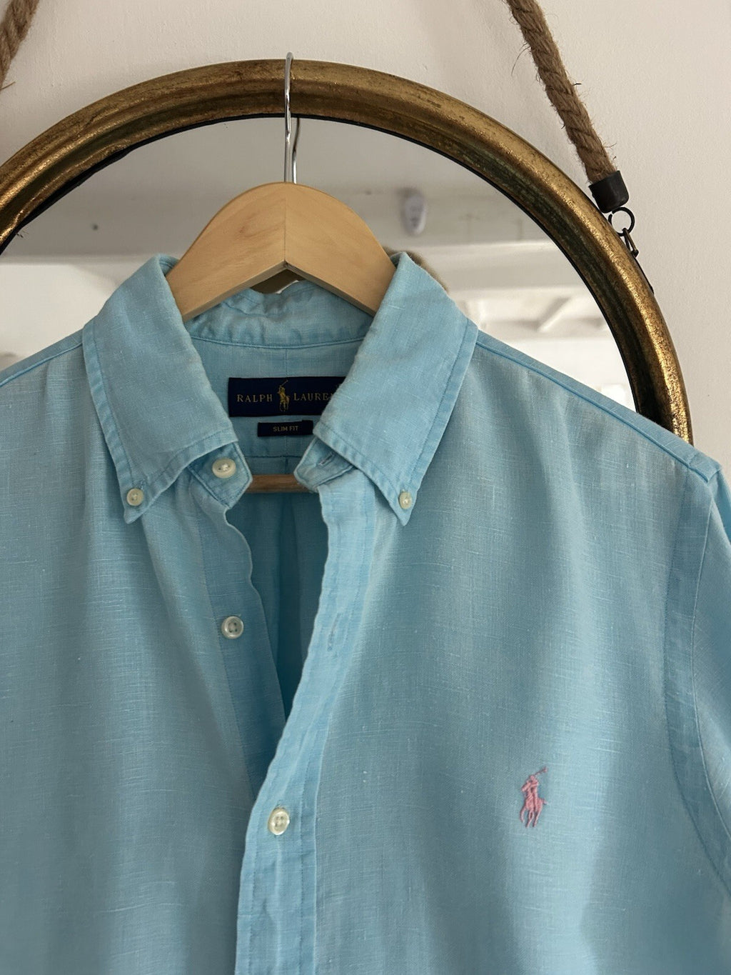 Ralph Lauren 100% Linen Light Blue Long-Sleeved Shirt, Size M - Slim Fit