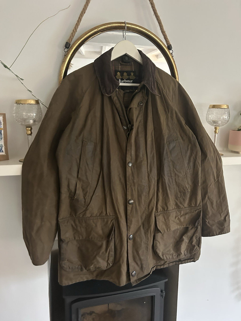 Barbour Bristol Wax Jacket Olive Green Medium M Tartan Lined Country Coat