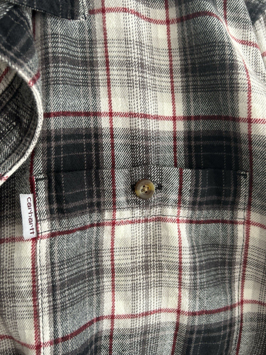 Carhartt Grey And White Check Long-Sleeved Heavyweight Shirt, Size XXL