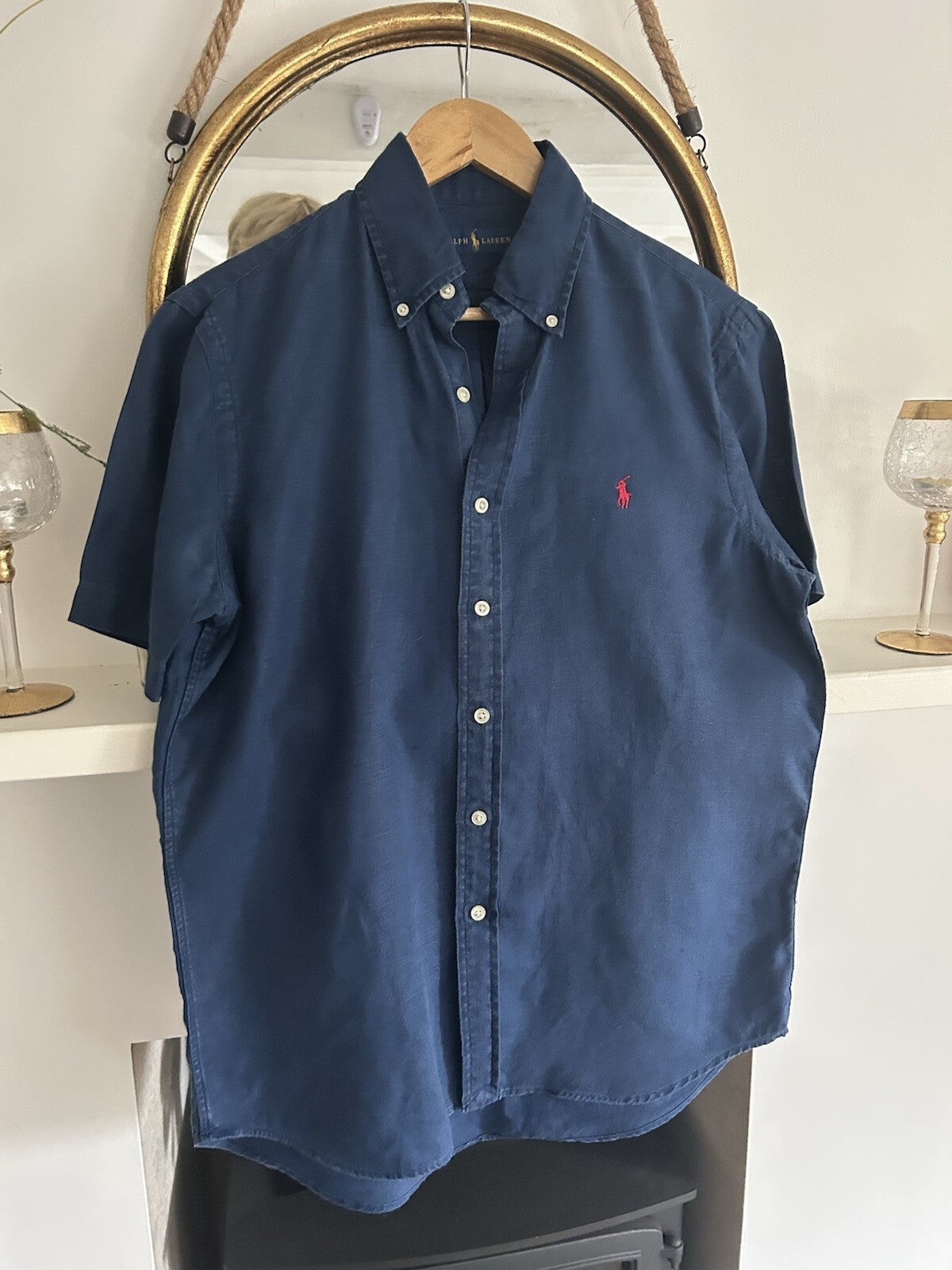 Ralph Lauren 100% Linen Navy Short-Sleeved Shirt, Size S