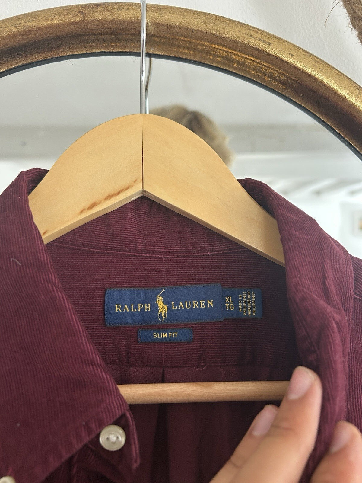 Ralph Lauren Burgundy Corduroy 100% Cotton Shirt, Size XL - Slim Fit