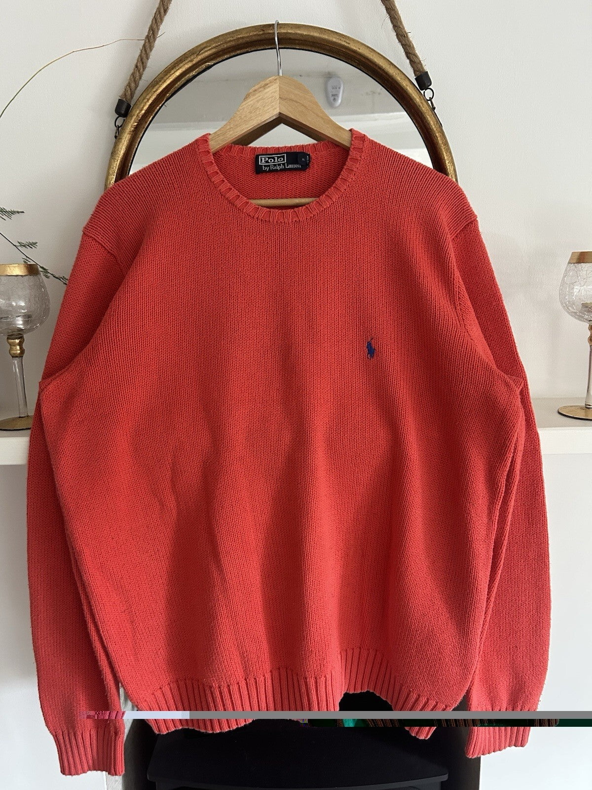 Ralph Lauren Solid Red 100% Cotton Knitted Jumper, Size L