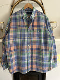 Ralph Lauren 100% Linen Blue Check Enclosed Pocket Long-Sleeved Shirt, Size L