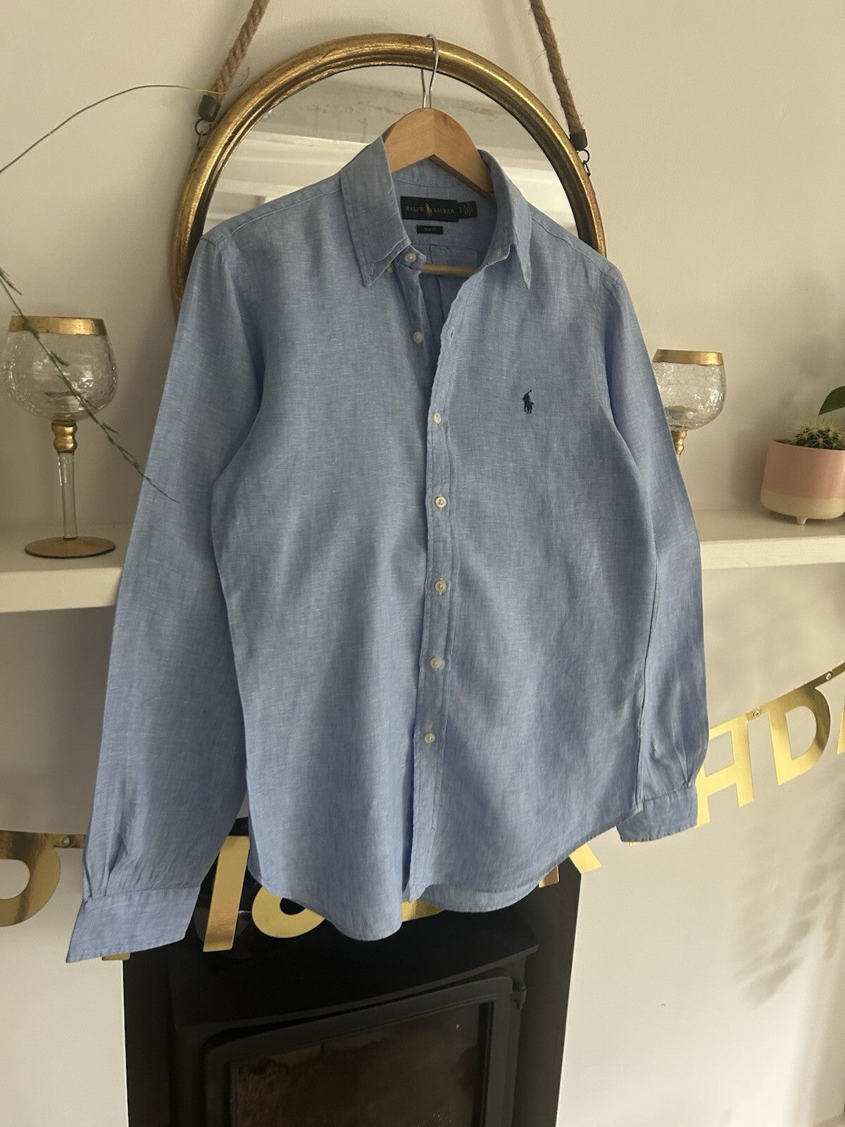 Ralph Lauren 100% Linen Blue Long-Sleeved Shirt, Size S - Slim Fit