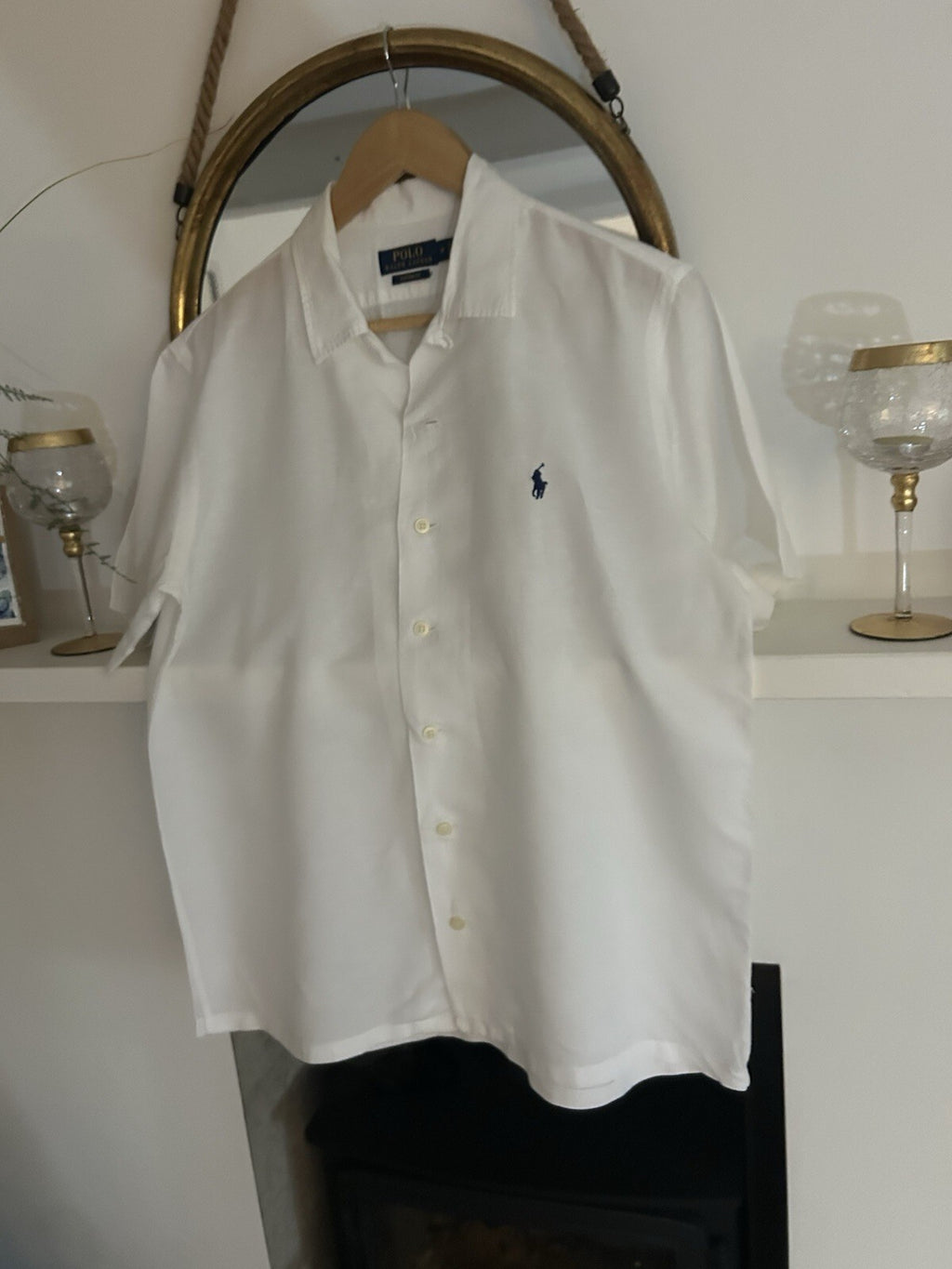 Ralph Lauren 100% Linen White Camp Short-Sleeved Shirt, Size M
