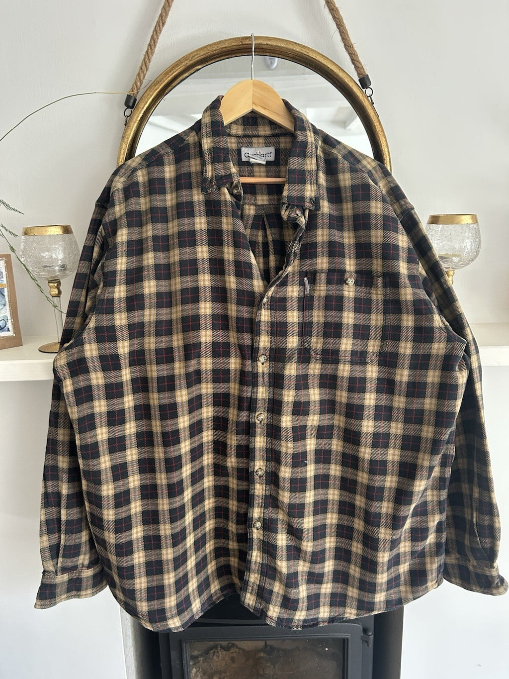 Carhartt Black And Yellow Check Heavyweight Cotton Shirt, Size XXL