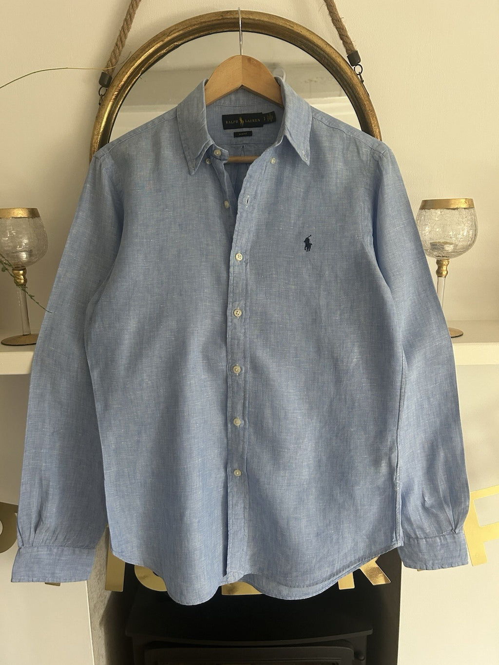 Ralph Lauren 100% Linen Blue Long-Sleeved Shirt, Size S - Slim Fit