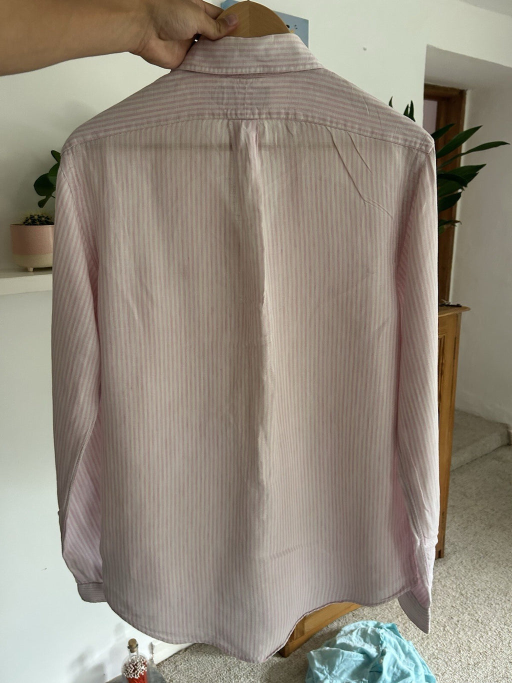 Ralph Lauren 100% Linen Pink And White Striped Long-Sleeved Shirt, Size M
