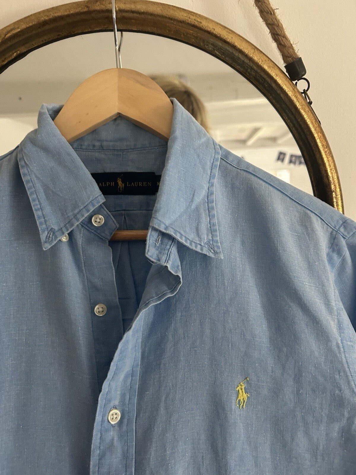Ralph Lauren 100% Linen Blue Short-Sleeved Shirt, Size M