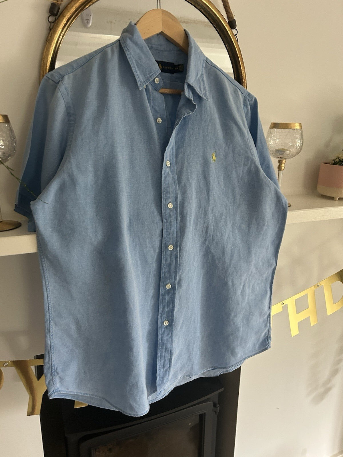 Ralph Lauren 100% Linen Blue Short-Sleeved Shirt, Size M