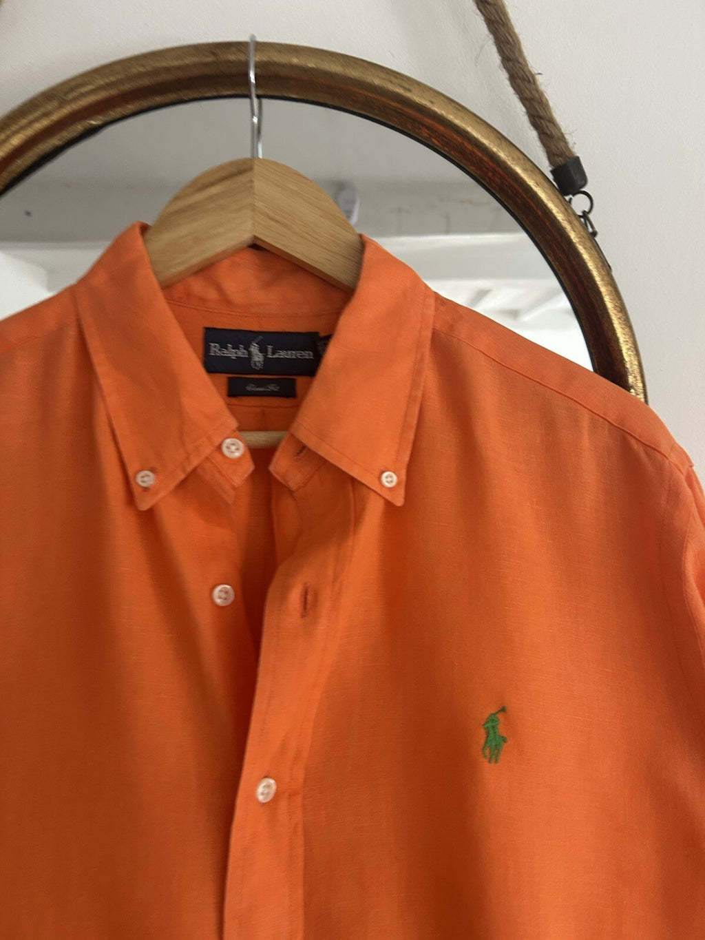 Ralph Lauren 100% Linen Solid Orange Long-Sleeved Shirt, Size L - Classic Fit