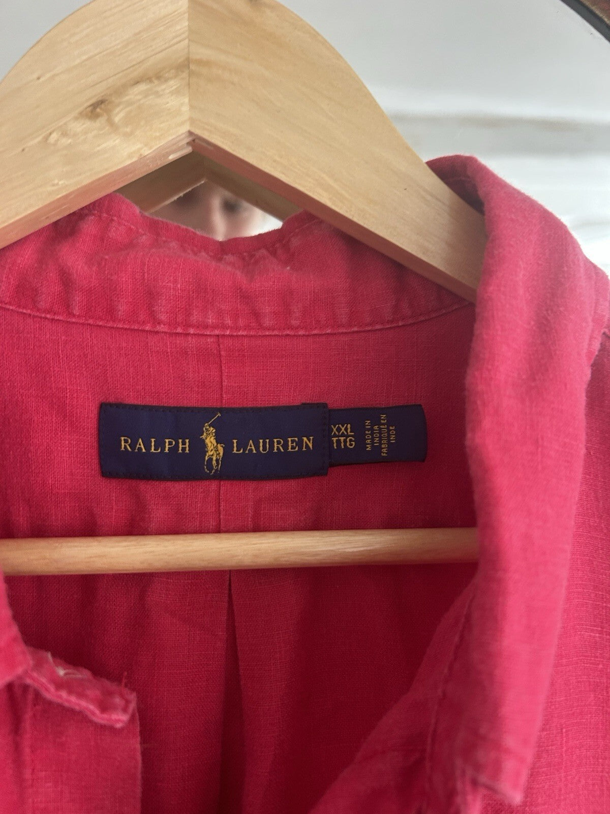 Ralph Lauren 100% Linen Red Long-Sleeved Shirt, Size XXL