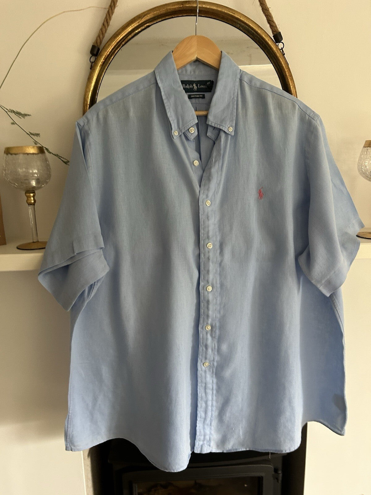 Ralph Lauren 100% Linen Light Blue Short-Sleeved Shirt, Size XXL