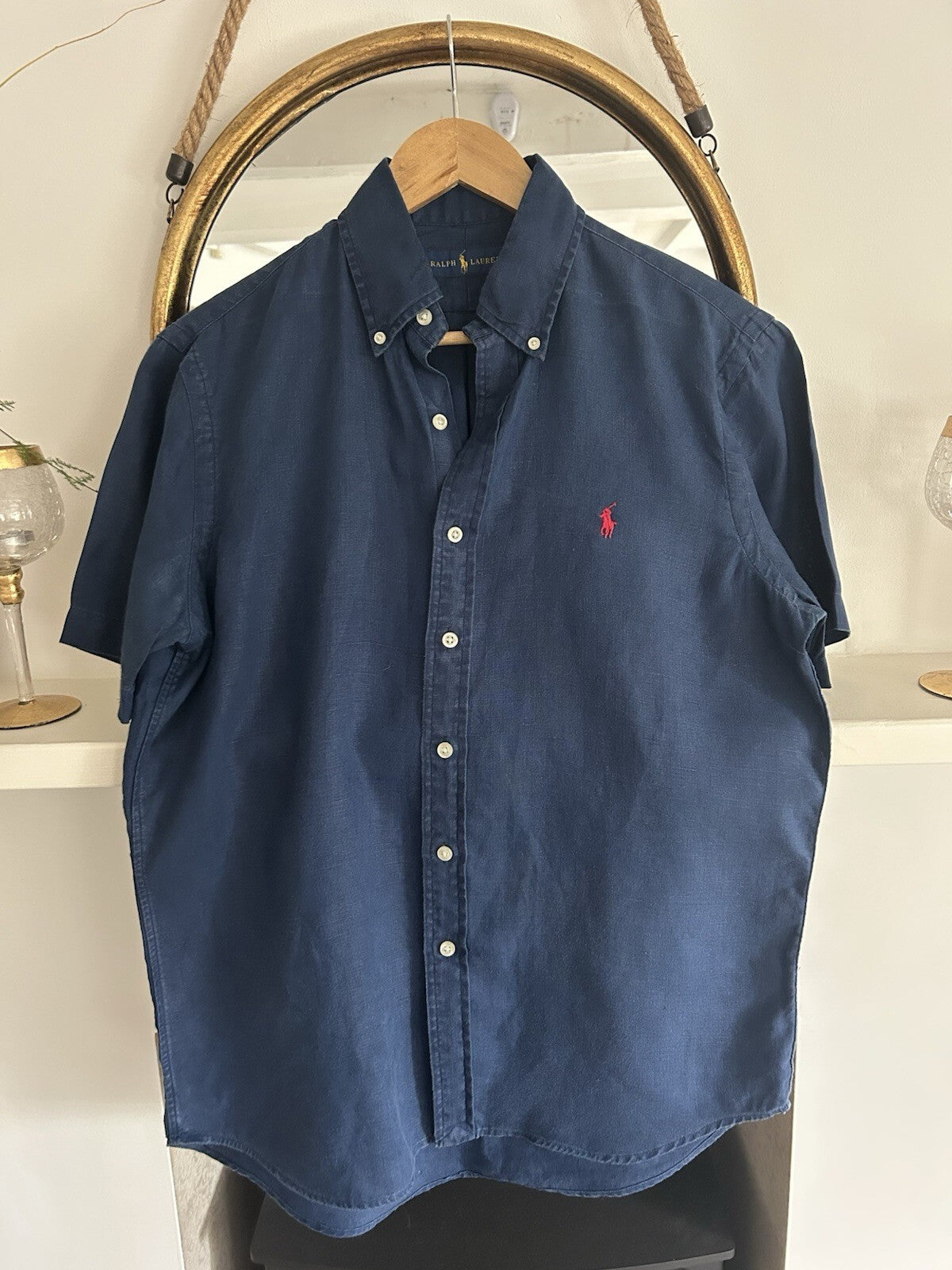 Ralph Lauren 100% Linen Navy Short-Sleeved Shirt, Size S
