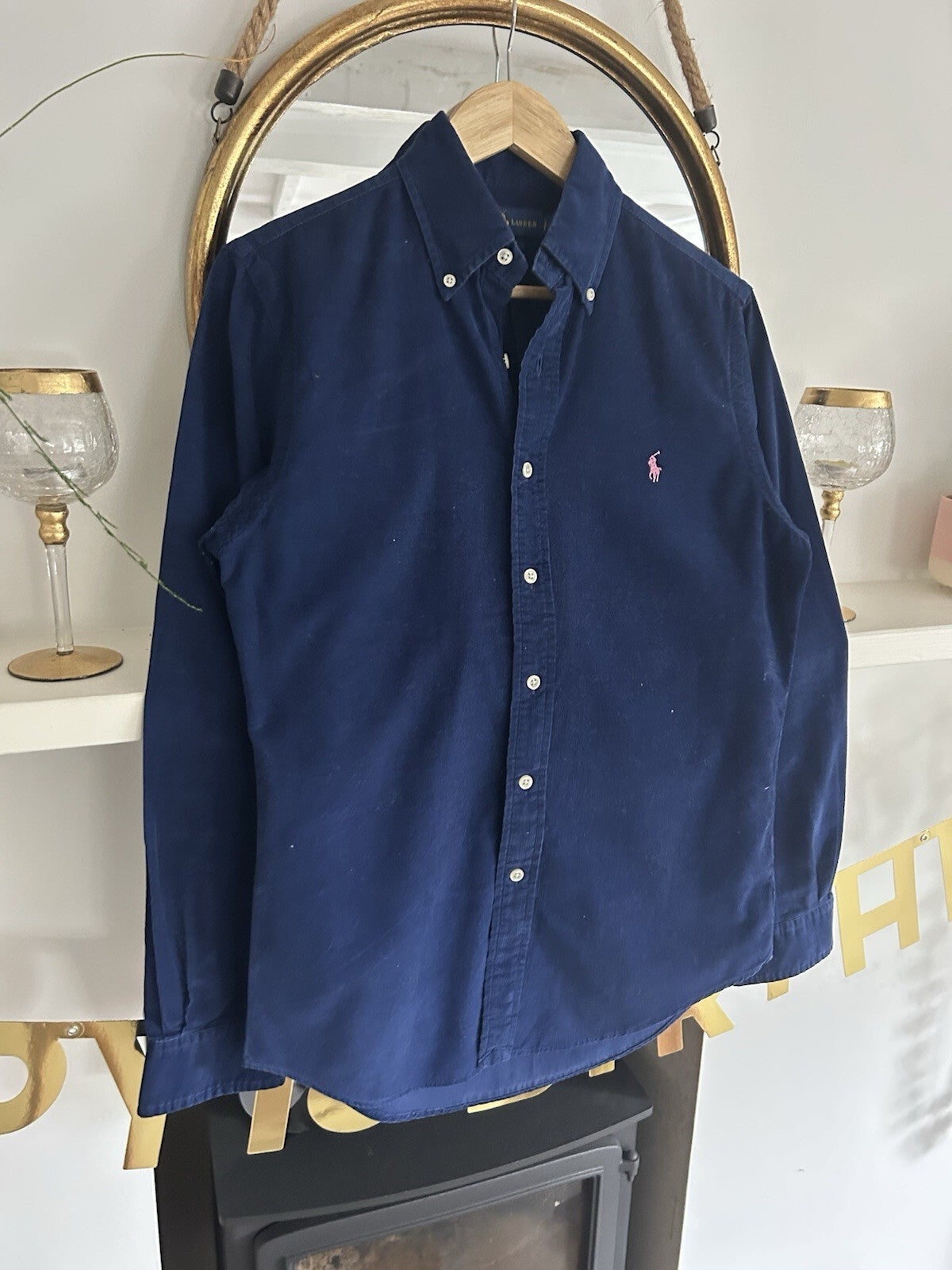 Ralph Lauren Navy Corduroy Long-Sleeved Shirt, Size S - Slim Fit