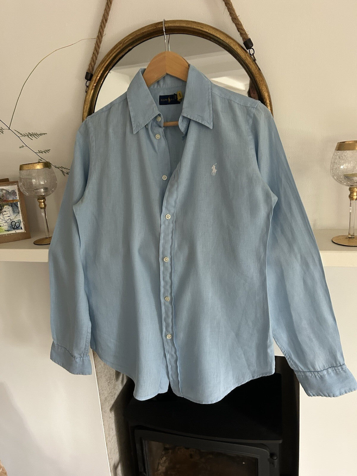 Women’s Ralph Lauren 100% Light Blue Linen Long-Sleeved Shirt, Size M