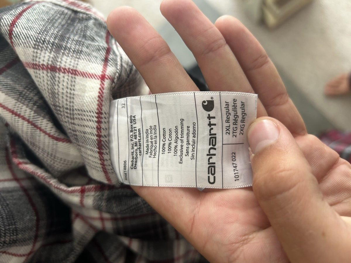 Carhartt Grey And White Check Long-Sleeved Heavyweight Shirt, Size XXL