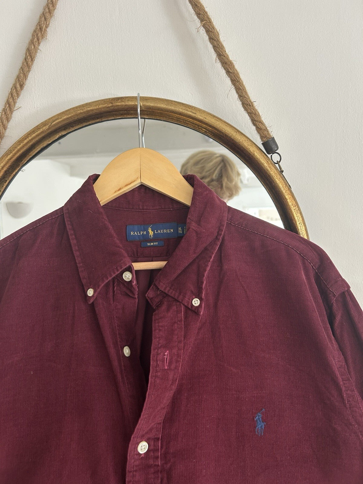 Ralph Lauren Burgundy Corduroy 100% Cotton Shirt, Size XL - Slim Fit