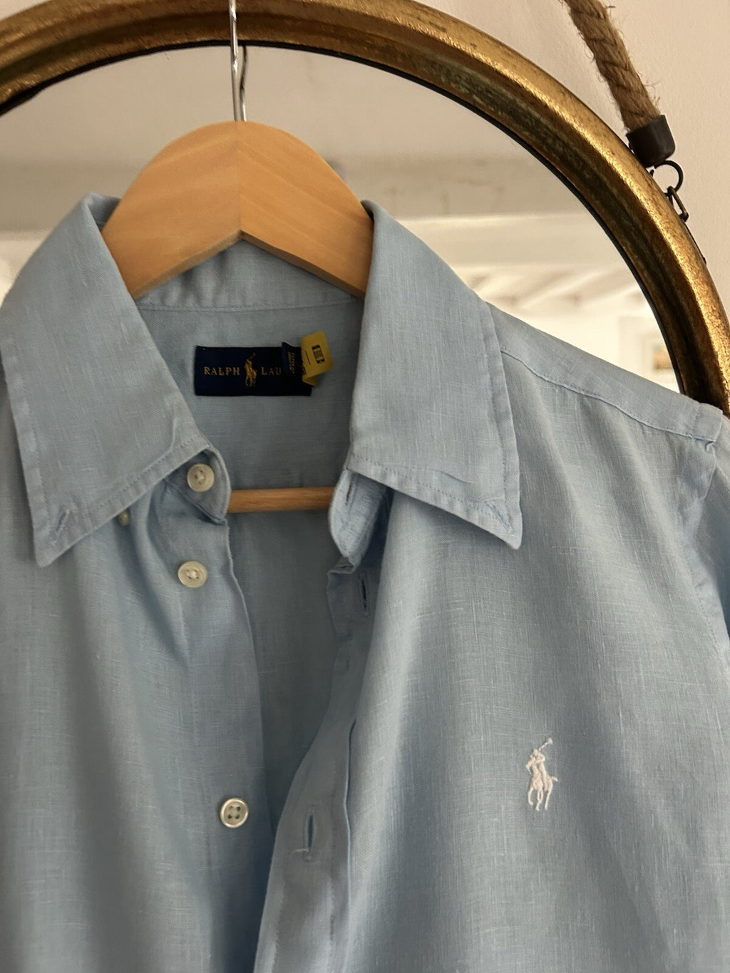 Women’s Ralph Lauren 100% Light Blue Linen Long-Sleeved Shirt, Size M