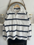Ralph Lauren Navy And White Striped Rugby Shirt, Size L - Slim Fit