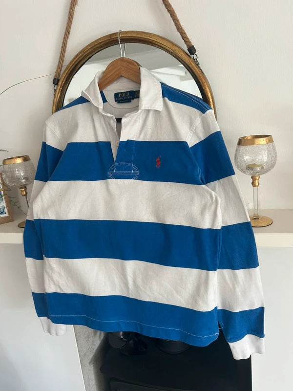 Ralph Lauren Blue and White Striped Rugby Shirt