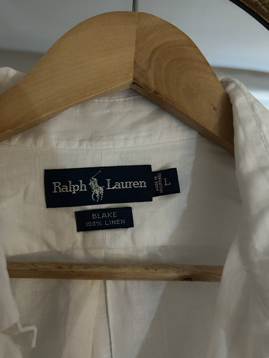 Ralph Lauren 100% Linen White Long-Sleeved Shirt, Size L