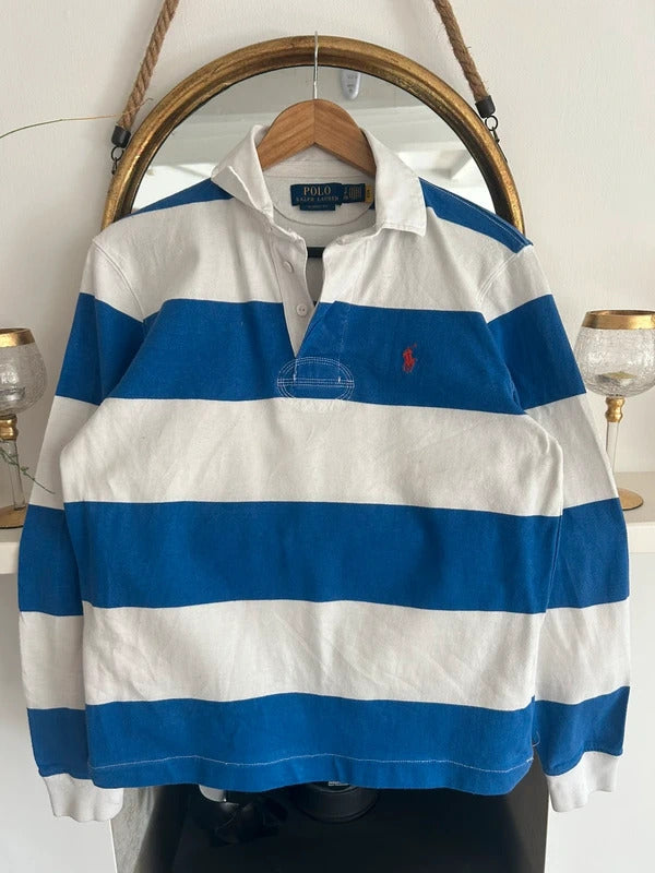 Ralph Lauren Blue and White Striped Rugby Shirt