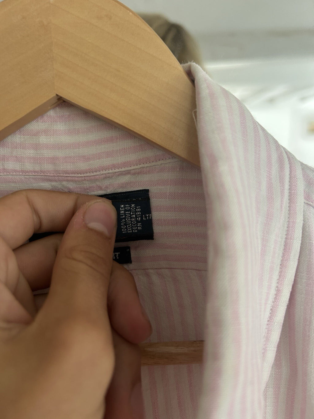 Ralph Lauren 100% Linen Pink And White Striped Long-Sleeved Shirt, Size M