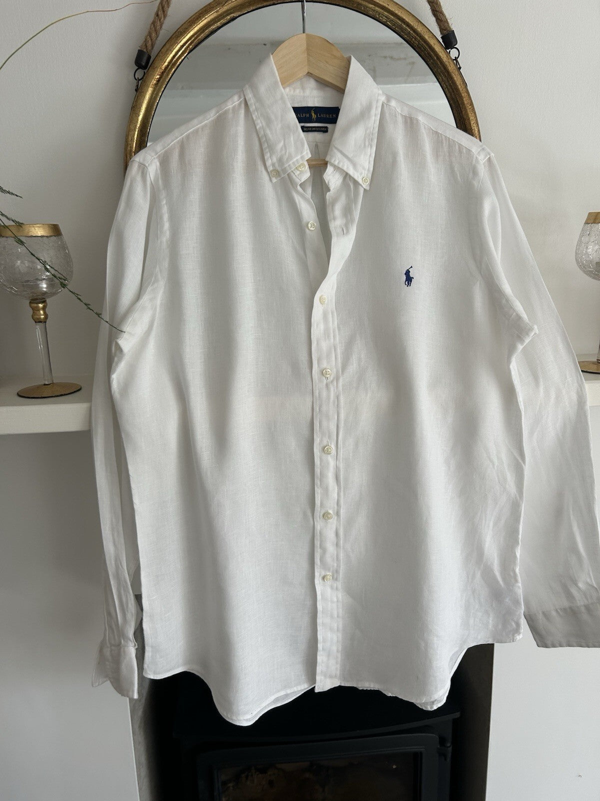 Ralph Lauren 100% Linen White Long-Sleeved Shirt, Size M