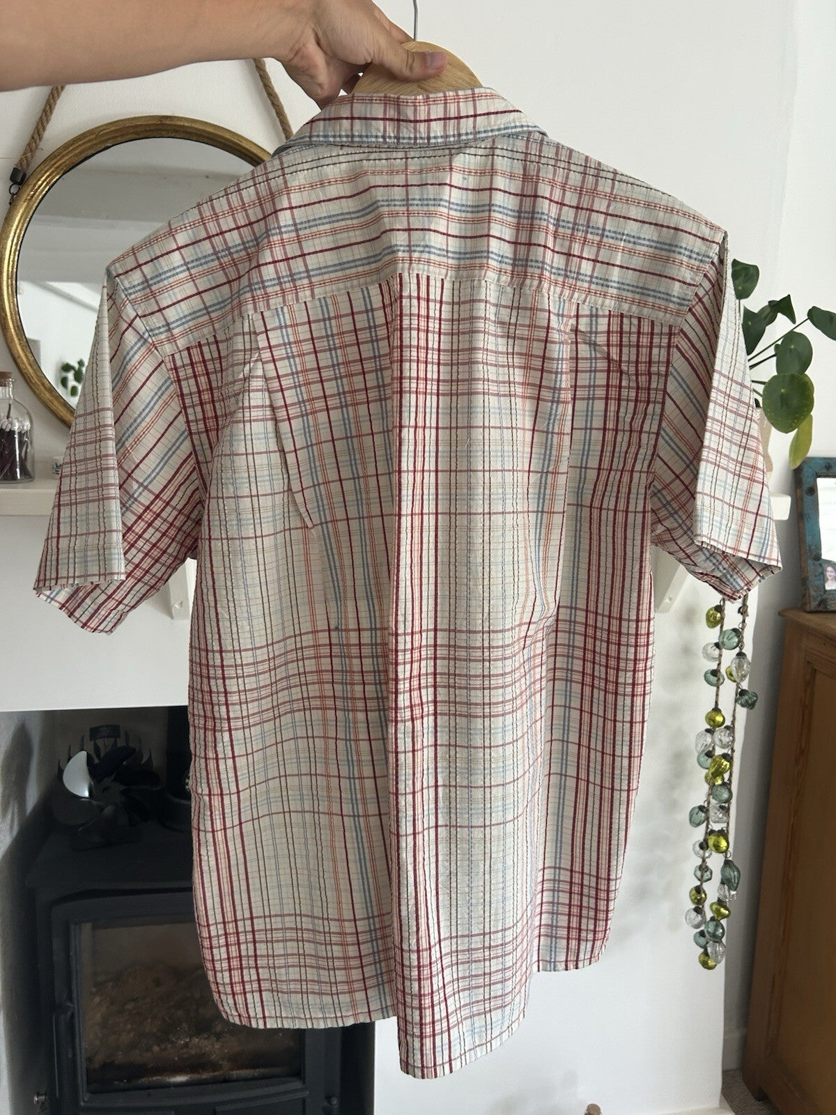 Patagonia Puckerware Shirt Mens L Plaid Seersucker Short Sleeve Organic Cotton