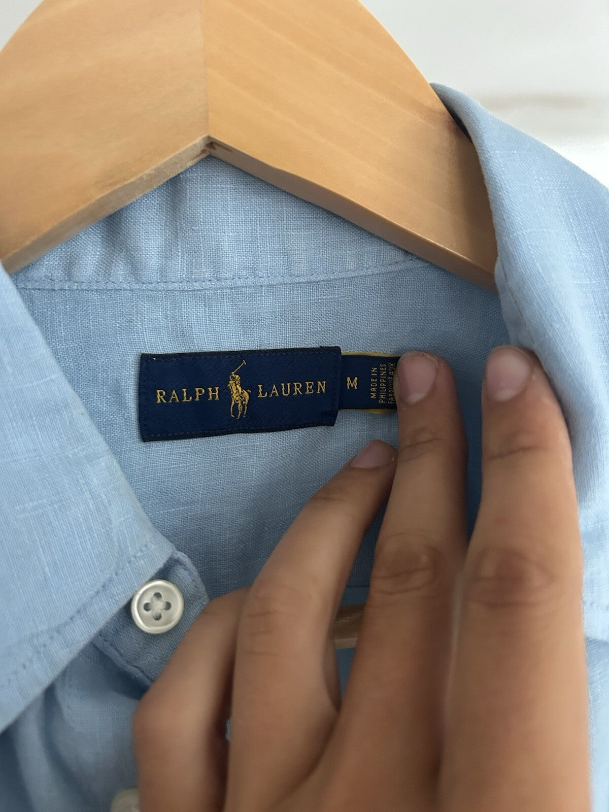 Women’s Ralph Lauren 100% Light Blue Linen Long-Sleeved Shirt, Size M