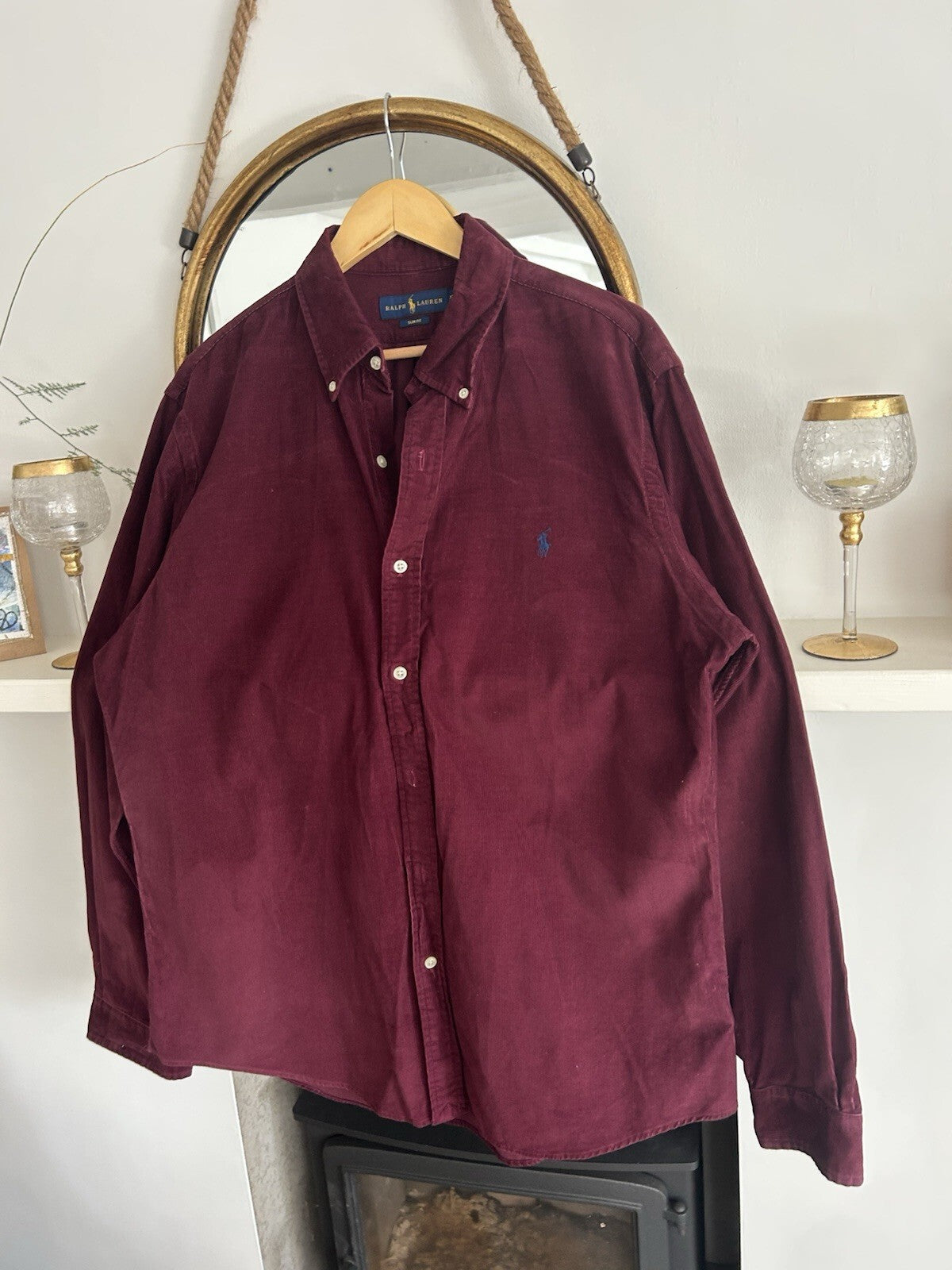 Ralph Lauren Burgundy Corduroy 100% Cotton Shirt, Size XL - Slim Fit