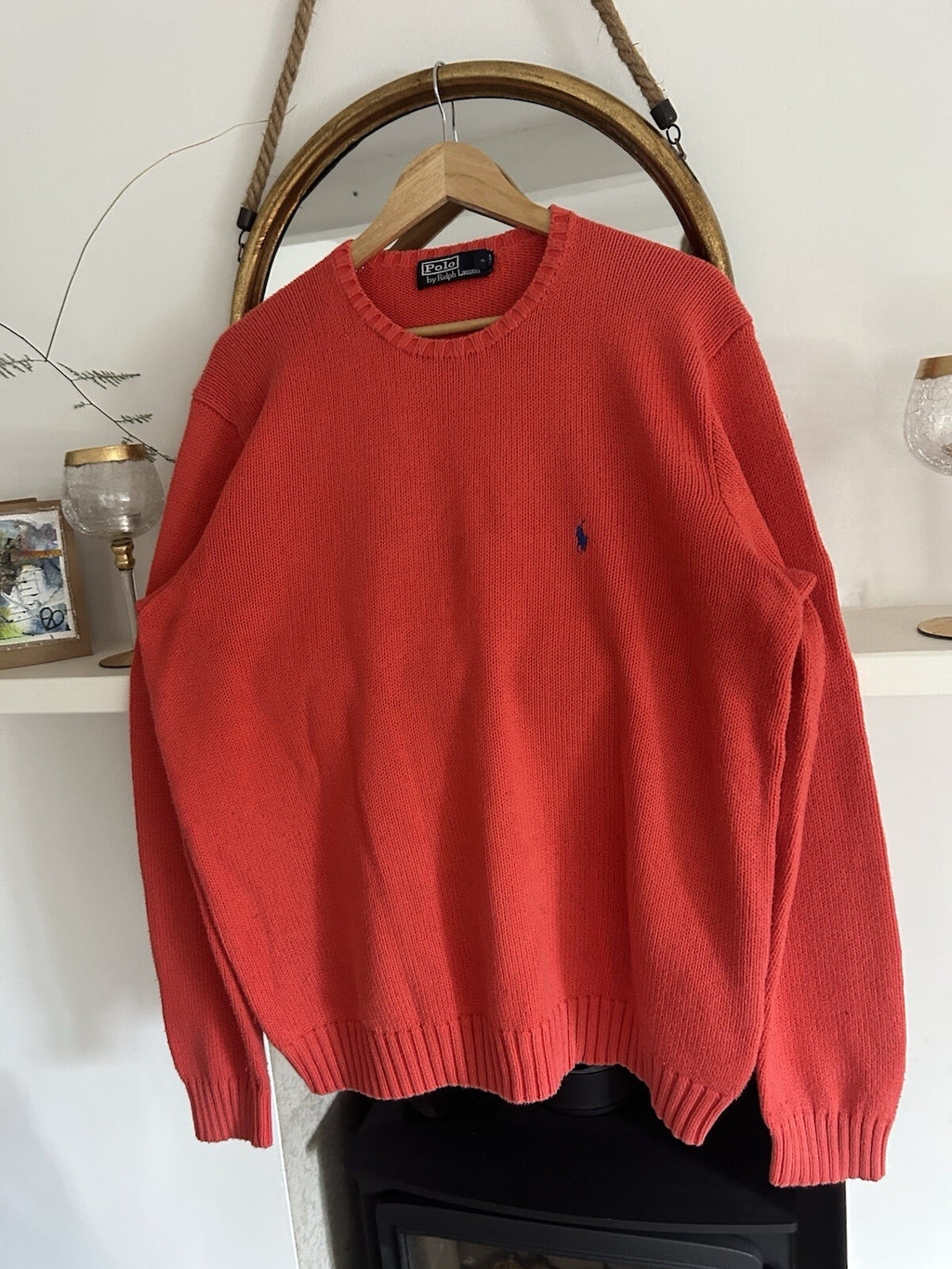 Ralph Lauren Solid Red 100% Cotton Knitted Jumper, Size L