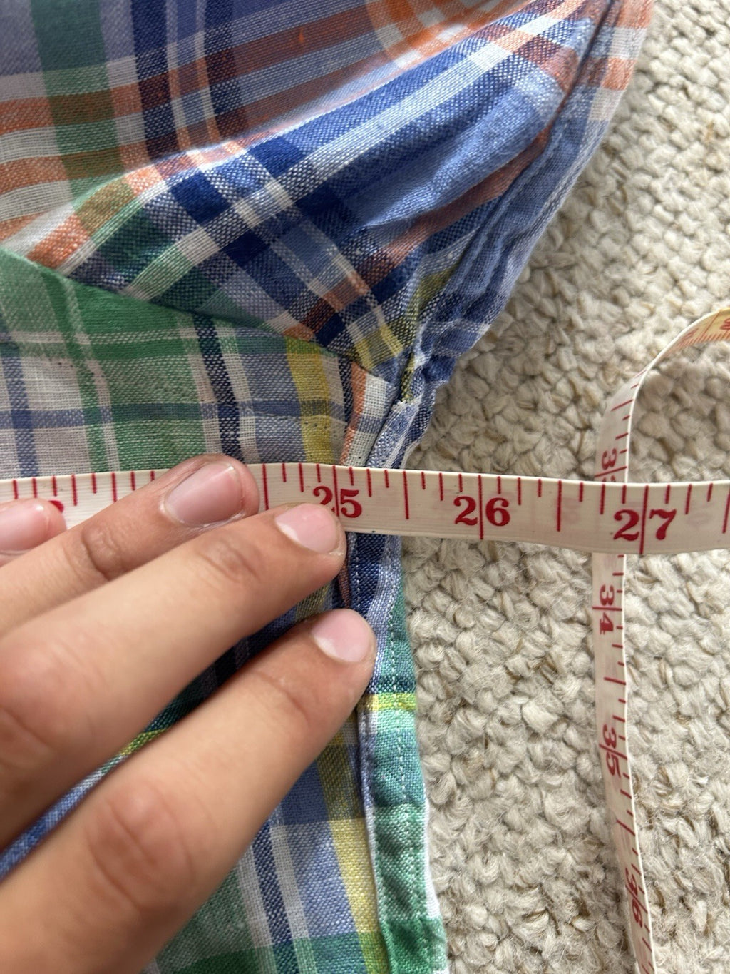 Ralph Lauren 100% Linen Blue Check Enclosed Pocket Long-Sleeved Shirt, Size L