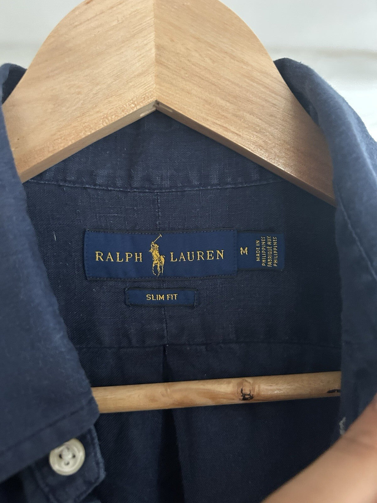 Ralph Lauren 100% Linen Navy Long-Sleeved Shirt, Size M- Slim Fit