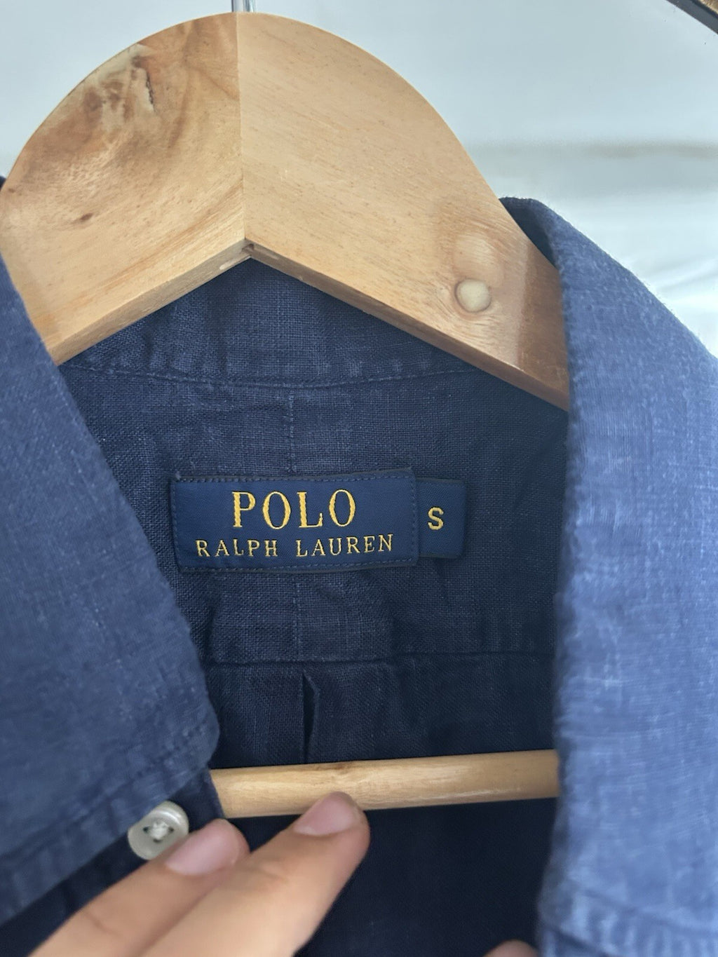 Ralph Lauren 100% Linen Solid Navy Short-Sleeved Shirt, Size S
