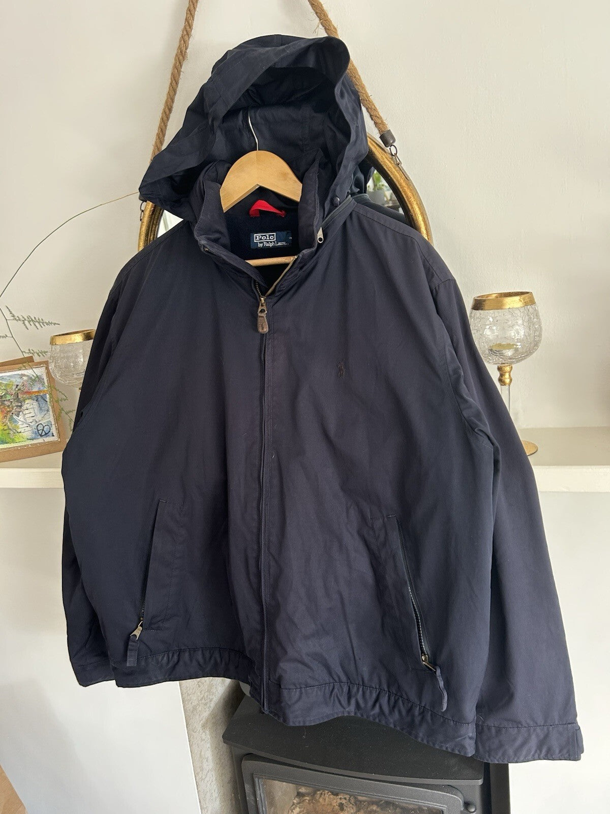 Vintage Ralph Lauren Navy Fleece Lined Hooded Jacket, Size XL