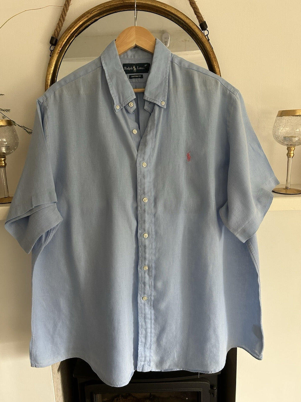 Ralph Lauren 100% Linen Light Blue Short-Sleeved Shirt, Size XXL